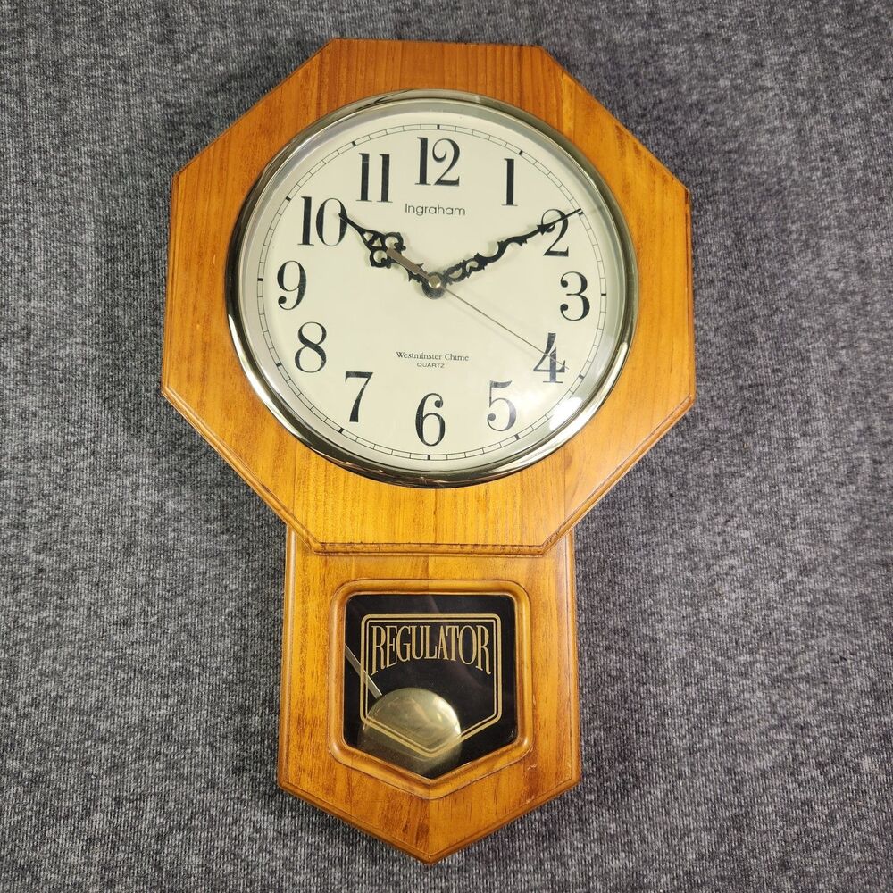 Ingraham Westminster Regulator Wood Clock Working Chime and Pendulum Works Read
